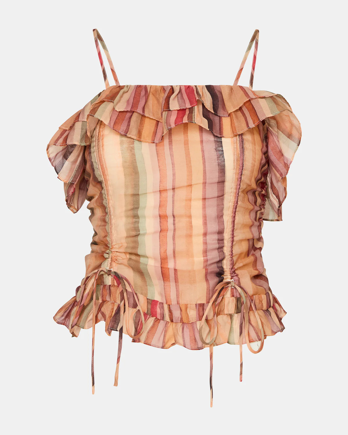 SHILLOH Stripe Multi Sleeveless Ruffle Women's Top | Steve Madden (US)