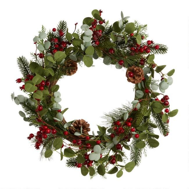 Faux Eucalyptus and Pine with Red Berries Wreath | World Market
