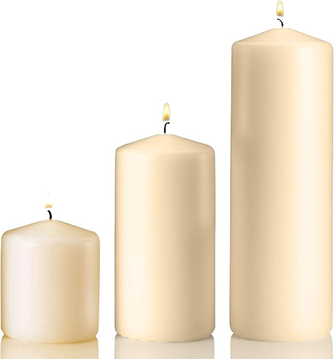 Ivory Pillar Candles Set of 3 - Dripless Unscented Candles - 3x3, 3x6 & 3x9 Decorative Candles fo... | Amazon (US)