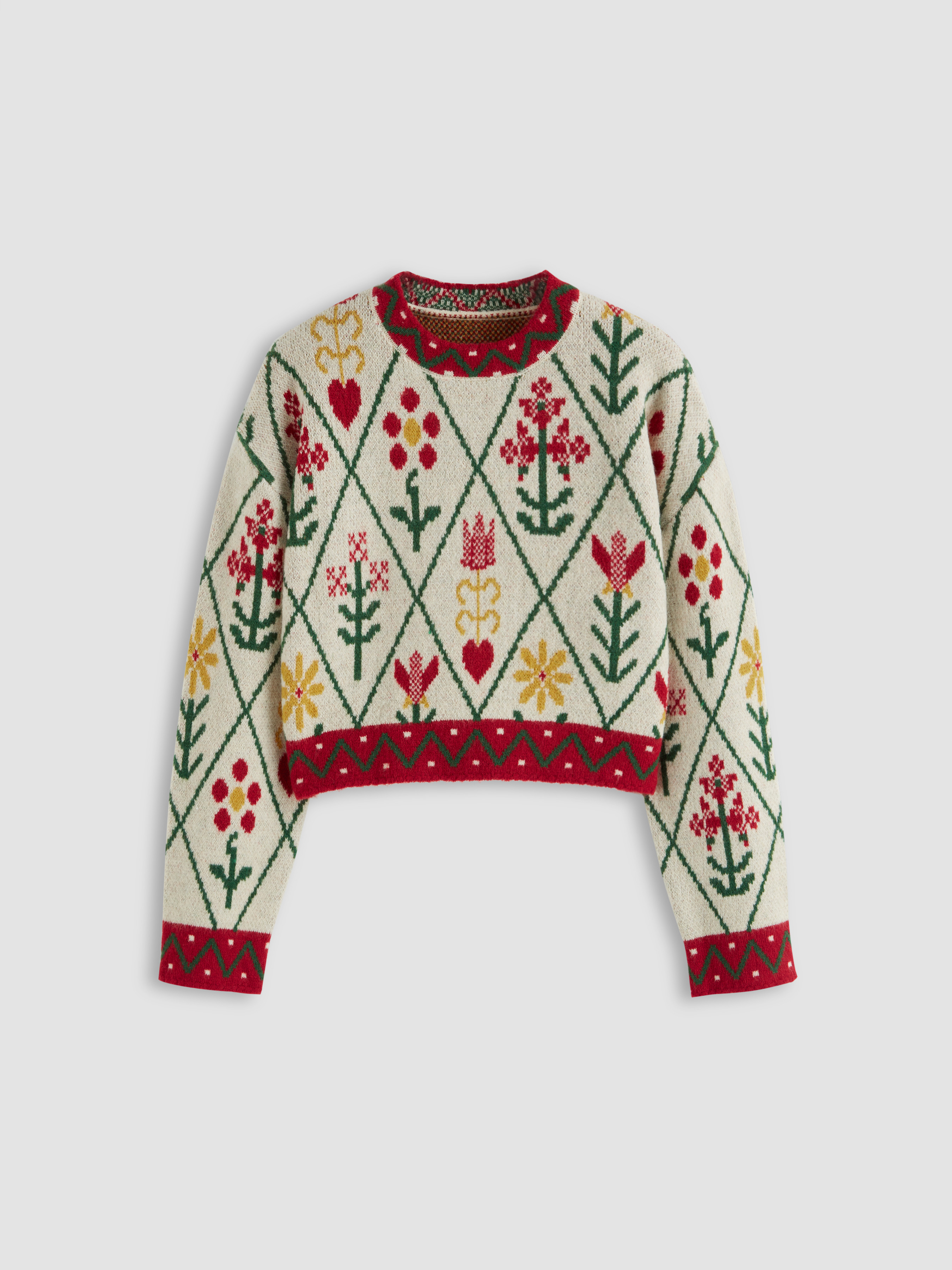 Knit Fabric Knit Round Neckline Floral Oversized Crop Top For School | Cider