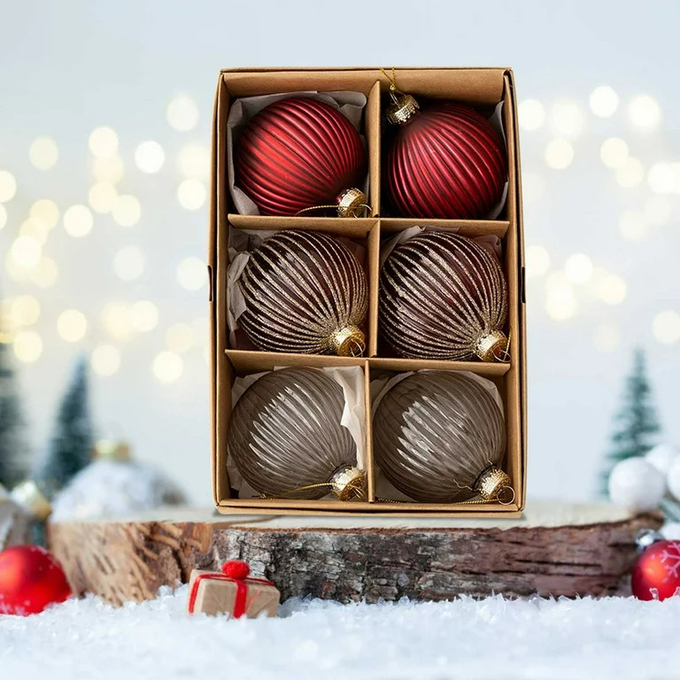 Qocolhg 6 Pcs Farmhouse Christmas Ball Ornaments Set, 2.36 Inch Rustic Shatterproof Christmas Bal... | Walmart (US)