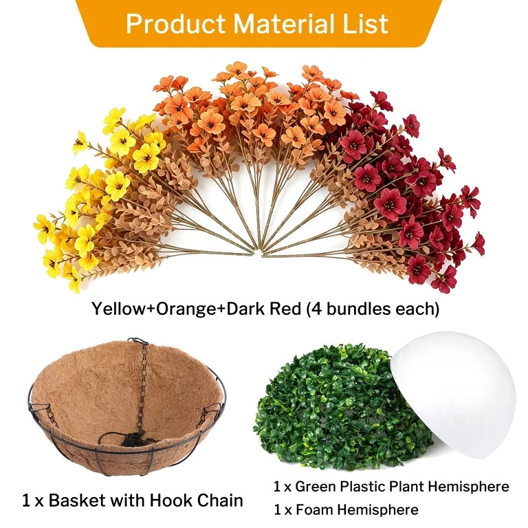 Hyindoor 3 Colors Artificial Faux Flowers Hanging Plants Basket with 12Pcs Flowers, for Autumn Fr... | Walmart (US)