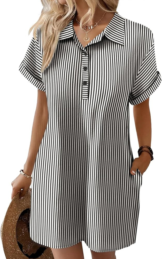 Zeagoo Womens Cotton Shirt Dress Summer Casual Short Sleeve Button Down Beach Cover Up Shirts wit... | Amazon (US)