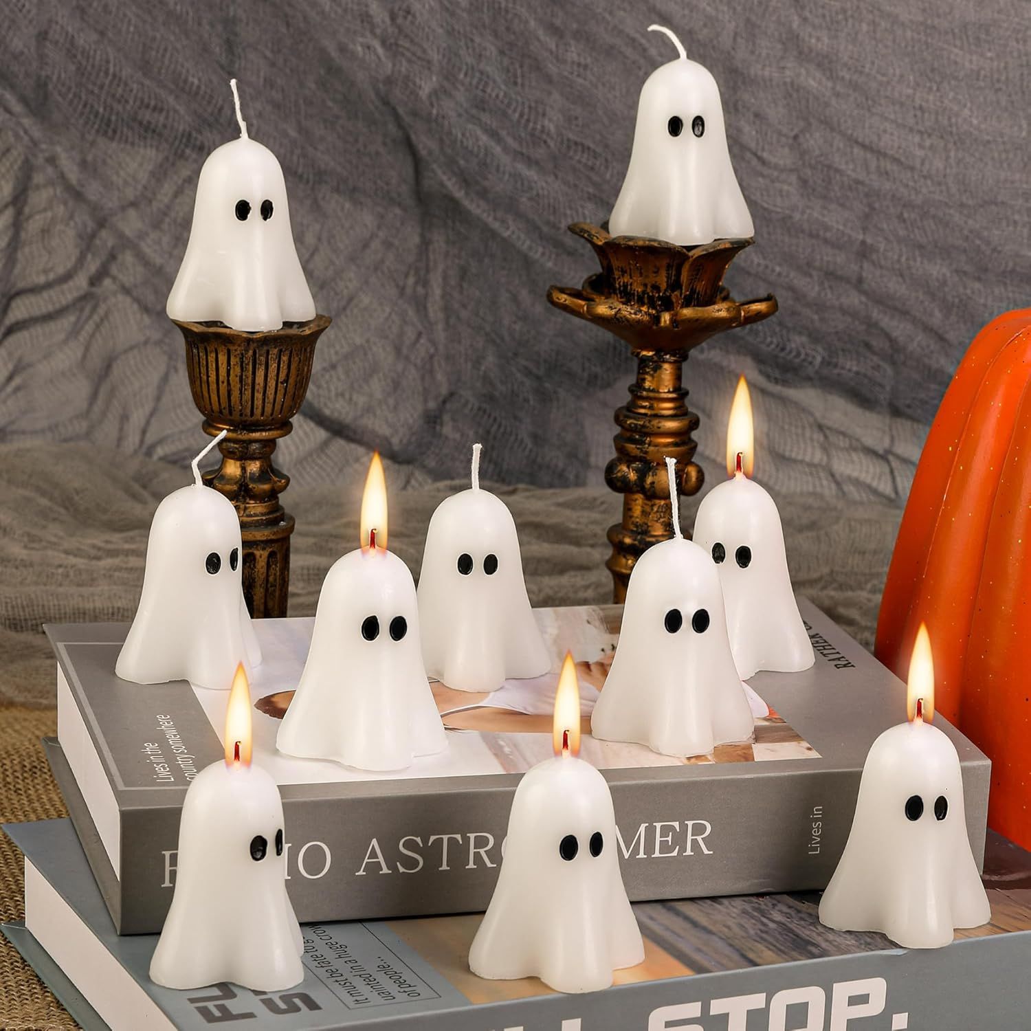 EBaokuup 10 PCS 2.3'' X 1.6'' Halloween Ghost Candles, White Ghost Decor Candles, Cute Burning Ca... | Amazon (US)