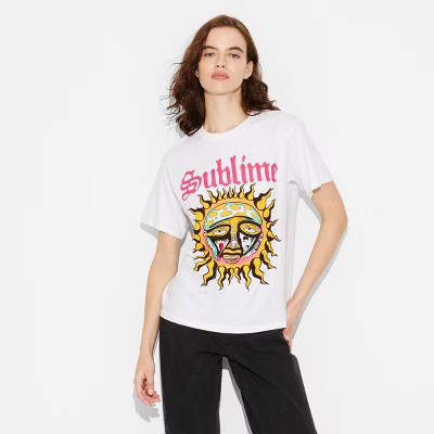 Women's Sublime Short Sleeve Graphic T-Shirt - White XXS: Merch Traffic, Cotton, Midweight, Standard Fit, Crew Neck, Pullover | Target