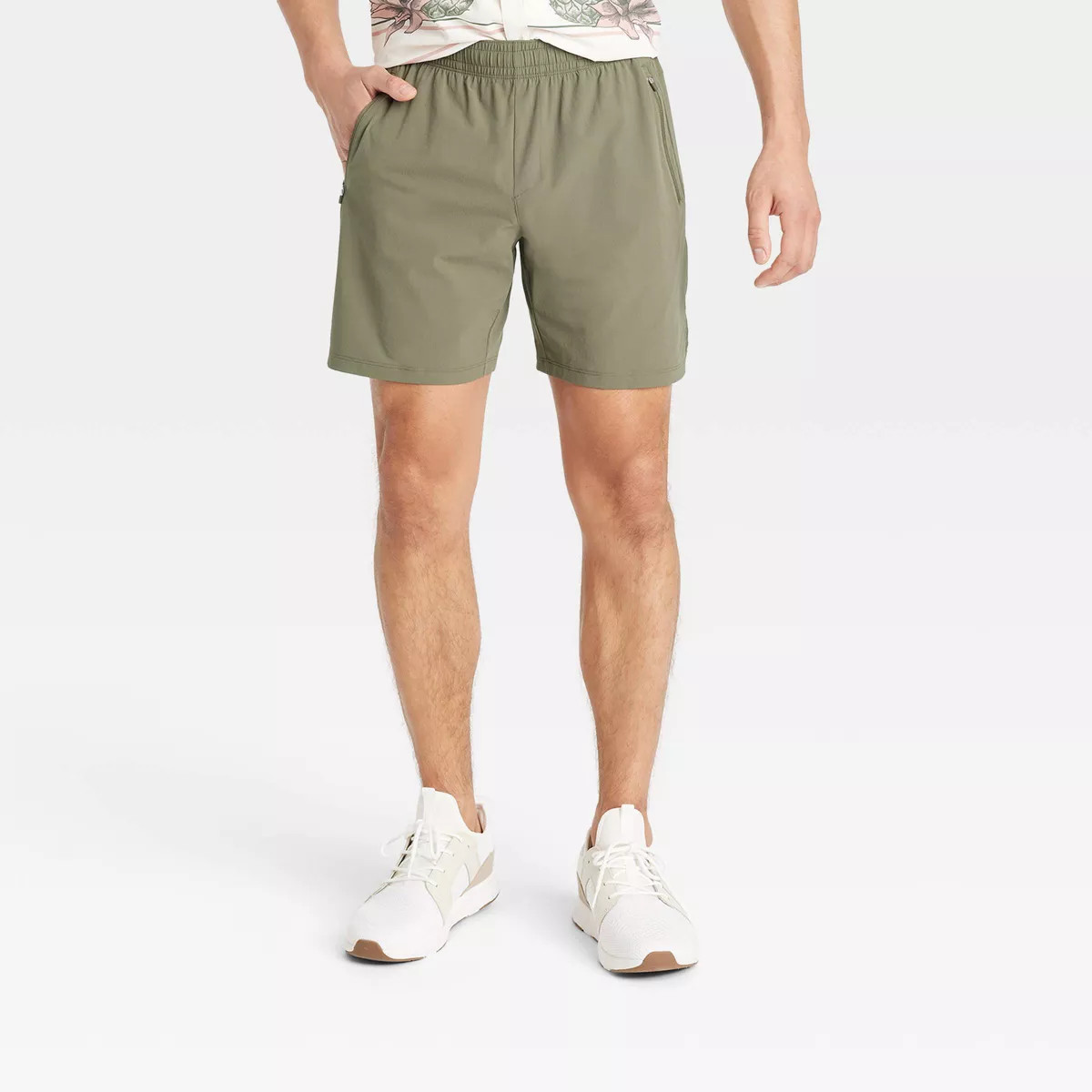 Men's Stretch Woven Shorts 7" - All In Motion™ Taupe M: Adjustable Waistband, Side Pocket | Target