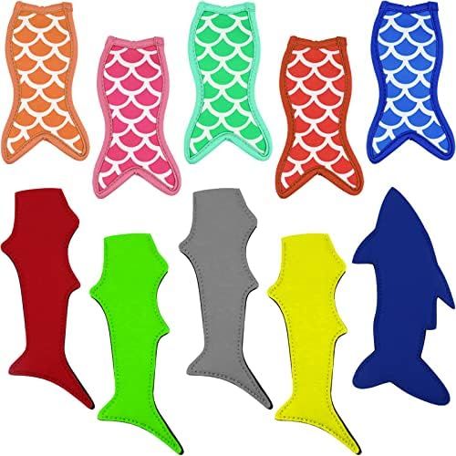 KIDOFLY Popsicle Holder Sleeves 10 Pack Mermaid and Shark Ice Pop Holder Bags Reusable Neoprene Pops | Amazon (US)
