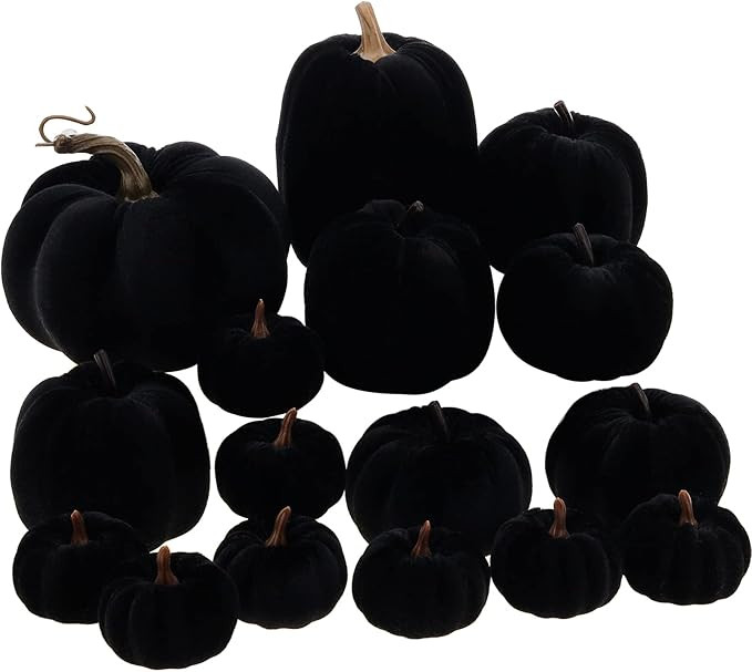 16pcs Black Halloween Faux Velvet Pumpkins Decorative Set Halloween Fake Foam Pumpkin Thanksgivin... | Amazon (US)