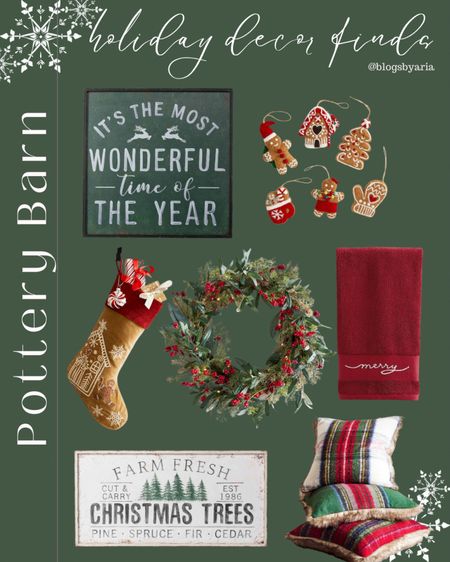 Holiday decor finds from Pottery Barn. I want these signs!! Christmas decor, Christmas sign, Christmas wall art, gingerbread stocking, gingerbread ornaments, Christmas wreath, merry hand towel, tartan plaid pillow, Stewart plaid pillow 

#LTKhome #LTKSeasonal #LTKHoliday