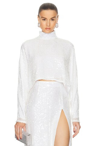Lapointe Sequin Viscose Caftan Top in White | FWRD | FWRD 