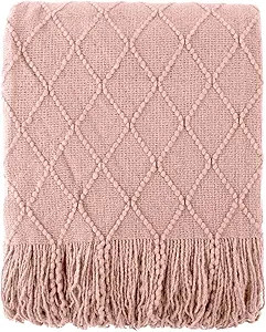 BATTILO HOME Blush Throw Blanket with Tassels, Pink Knit Blanket for Home Decor, Boho Style Textu... | Amazon (US)