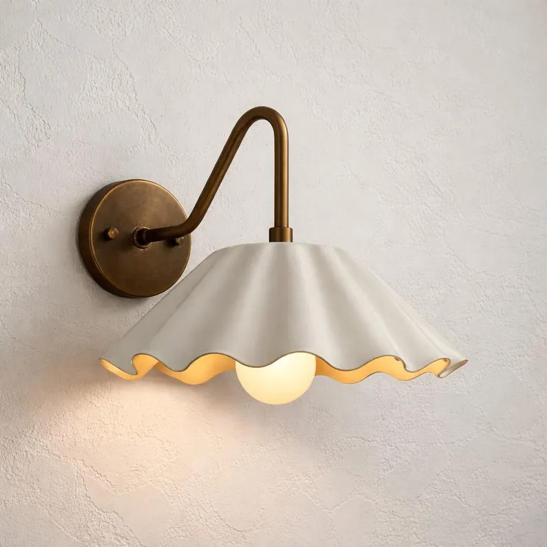 Antique Brass Wall Sconce \u2013 Scalloped Shade, Classic Wall Lamp | Etsy (Global)