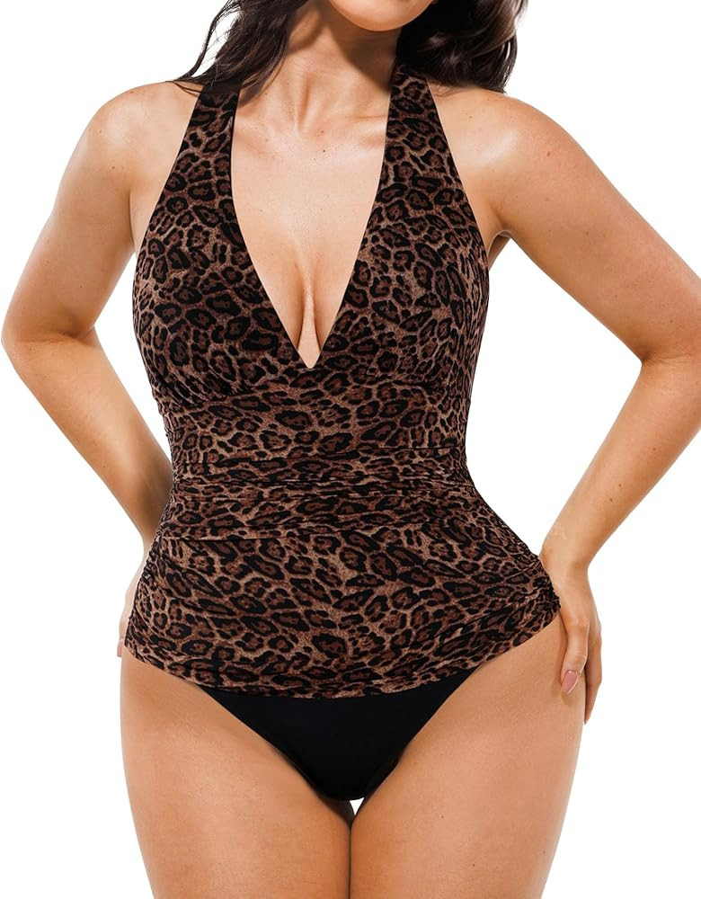 Popilush One Piece Swimsuit Women Tummy Cnotrol Halter V Neck Shapewear Swimsuits Bathing Suit Sl... | Amazon (US)