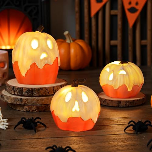 Halloween Decorations,Light Up Ghost Pumpkin Decorations Set of 3,Cute Halloween Decor Indoor for Kitchen Tabletop Mantel Party Home Decor | Amazon (US)