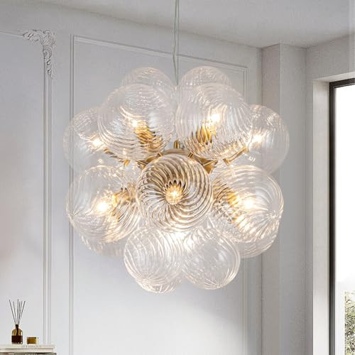 Y'INSP Modern Bubble Globe Chandelier, 12-Light Bubble Ball Chandelier Twisted Glass Pendant Light for Dining Room Living Room Kitchen Island Bedroom Bathroom Foyer | Amazon (US)