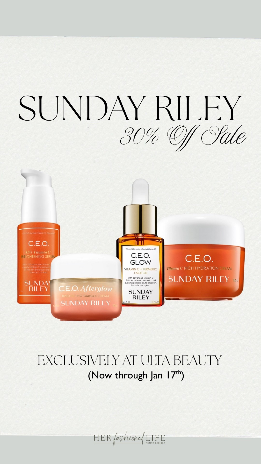 ULTA beauty is having their Love Your Skin Event & the Sunday Riley C.E.O collection is included in the sale! #SundayRiley #BeautySale #Beauty 

#LTKgrwm #LTKBeauty #LTKSaleAlert