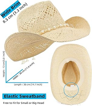 Straw Beach Cowboy Hat for Women Shapeable Brim Western Cowgirl Hat | Amazon (US)