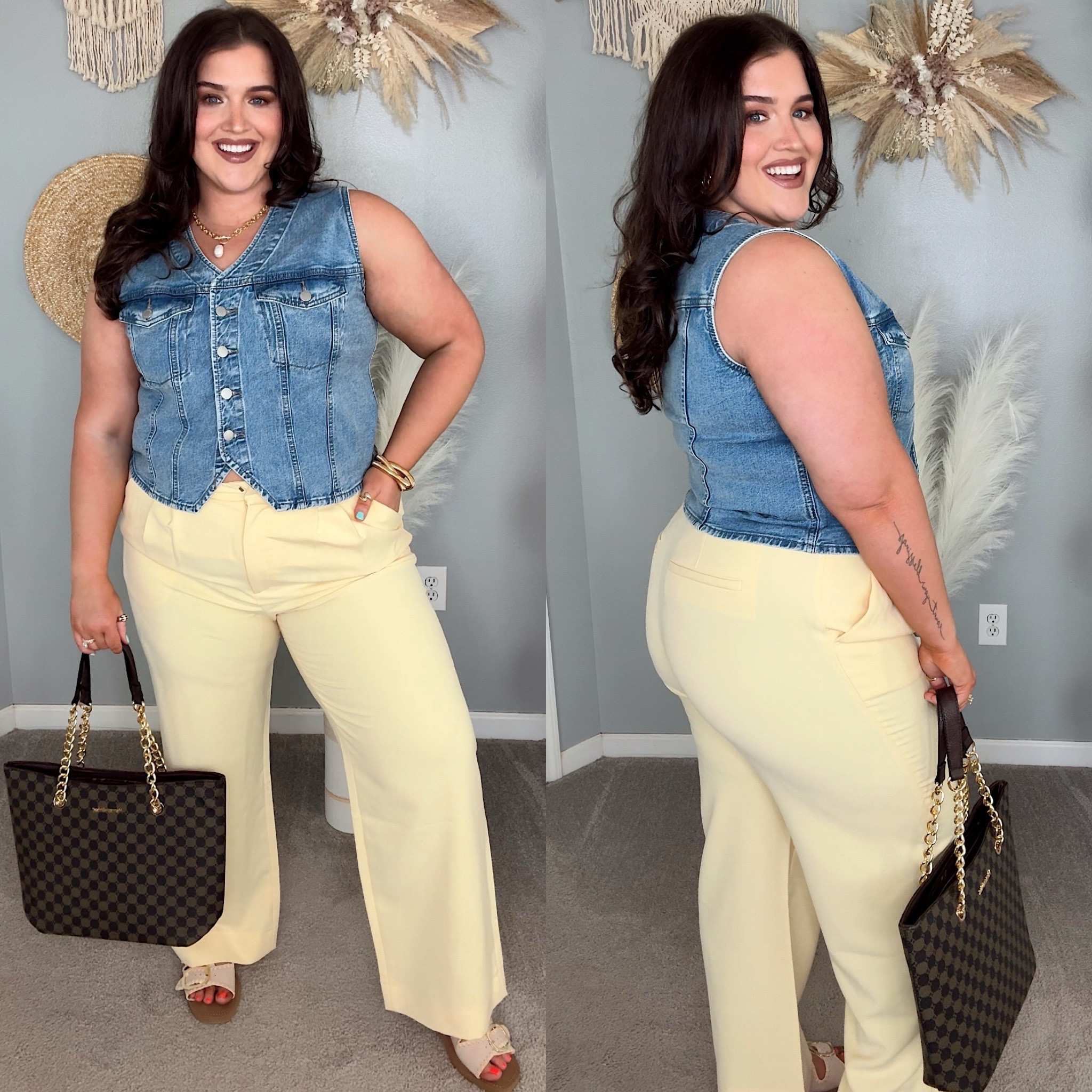 Denim + yellow for Spring 💙☀️🌸 
Jean vest XL, tailored yellow sloane pants 34. Paired with sandals + handbag 

#LTKSeasonal #LTKplussize #LTKstyletip