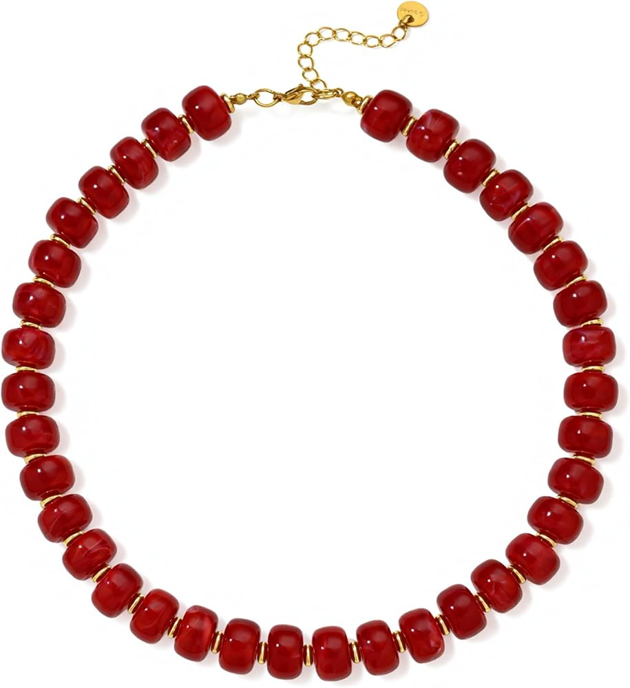 Boho Colorful Chunky Beaded Necklace for Women Trendy Resin Statement Choker Necklaces Summer Bea... | Amazon (US)