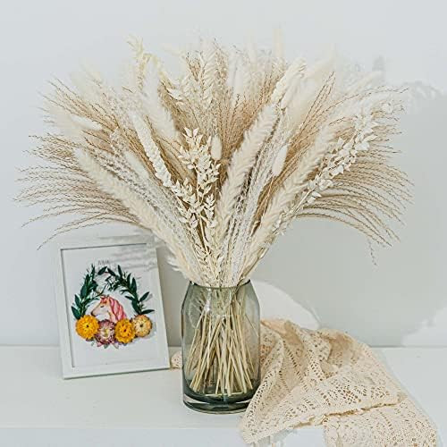 Pampas Grass Tall 17", Boho Farmhouse Decor Dried Pampas Grass Decor Bouquet for Wedding Floral Arra | Amazon (US)