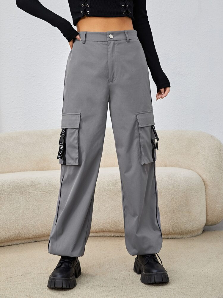 SHEIN Pantaloni cargo vita alta fibbia tasca laterale con patta | SHEIN