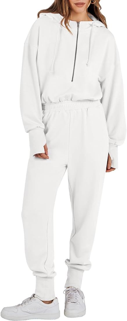 ANRABESS Womens Jumpsuits Long Sleeve Zip Up Hooded Onesie Athletic Sweatsuit Jumpsuit Lounge Lon... | Amazon (US)