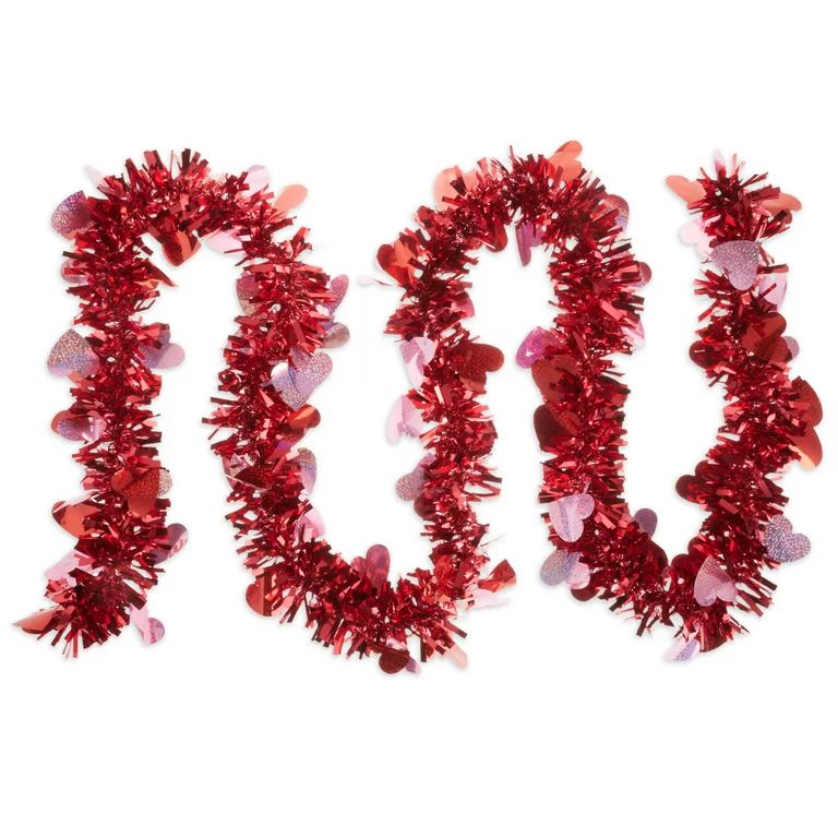 Way To Celebrate Valentine's Day Red Jumbo Heart Tinsel Garland, 8' | Walmart (US)