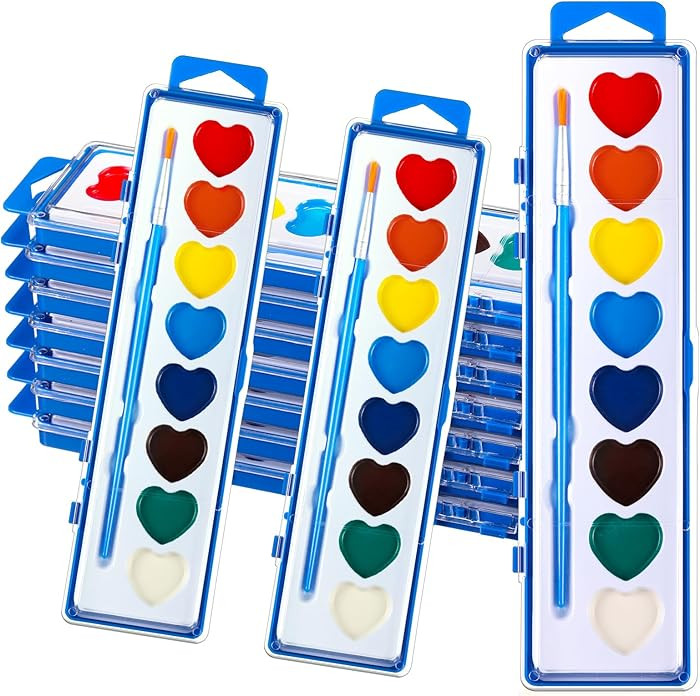 Yeaqee 12 Pack Watercolor Paint Set 8 Colors Washable Water Paint with Paintbrush Party Favors Ar... | Amazon (US)