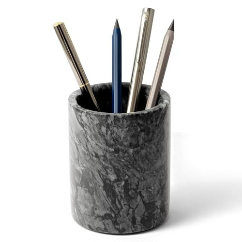 WORHE Pen Holder Stand Italy Natural Premium True Marble Makeup Brush Holders, Tableware Organizer Desk Pencil Cup for Home Office School Decor Dark Grey (DL012) | Amazon (US)