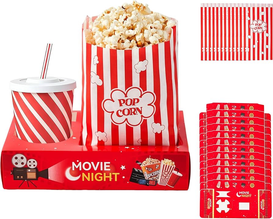 RAYMEA 24Pcs Movie Night Supplies Disposable Paper Movie Snack Trays (12ct) and Retro Style Large... | Amazon (US)