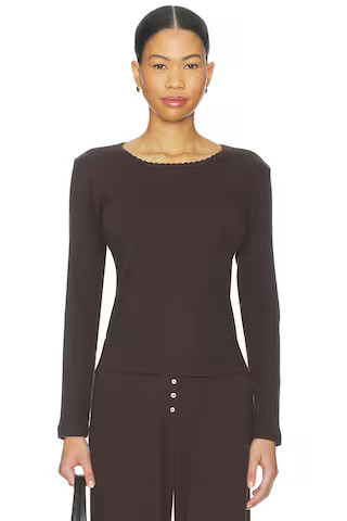 LESET Pointelle Slim Fit Long Sleeve in Choco from Revolve.com | Revolve Clothing (Global)