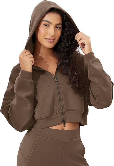ODODOS Women's Modal Soft Full-Zip Cropped Hoodies with Pockets Long Sleeve Crop Casual Sweatshir... | Amazon (US)