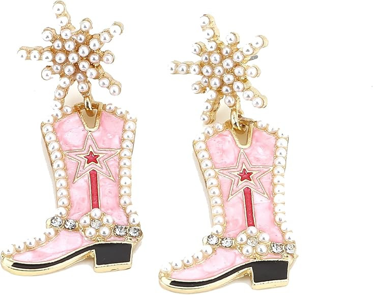 Western Cowgirl Beaded Cowboy Boot Drop Dangle Earrings Handmade Crystal Bead Snowflower Boot Earrin | Amazon (US)