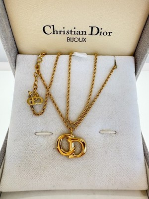 Auth Christian Dior Large CD Logo Vintage Rope Necklace Gold Box FREE FEDEX | eBay US