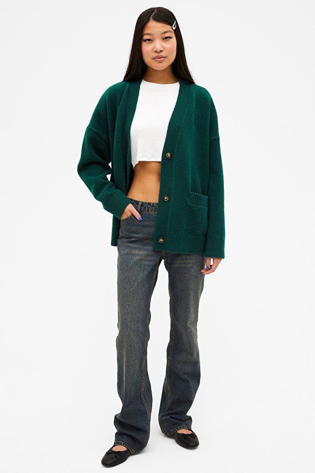 Dark green relaxed knitted cardigan | Monki