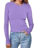 MEROKEETY Women Long Sleeve Slim Fit Crop Shirt Ribbed Knit Tops Casual Round Neck Y2K Tees | Amazon (US)