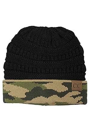 CC Women's Soft Stretch Cable Knit Camouflage Brim Beanie Hat | Amazon (US)