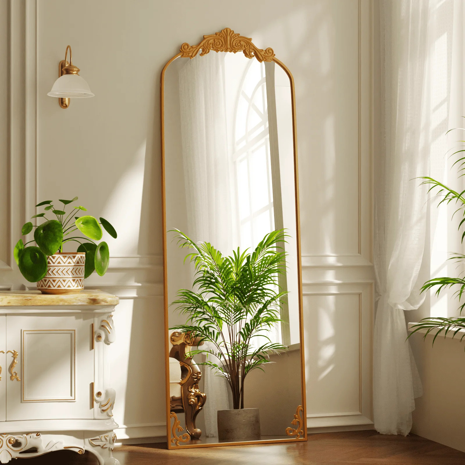 BEAUTYPEAK 66"x21" Arched Full Length Mirror Metal Vintage Mirror Baroque Style,Gold | Walmart (US)