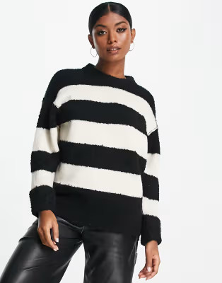 ASOS DESIGN sweater in mixed yarn stripe in black and white | ASOS (Global)