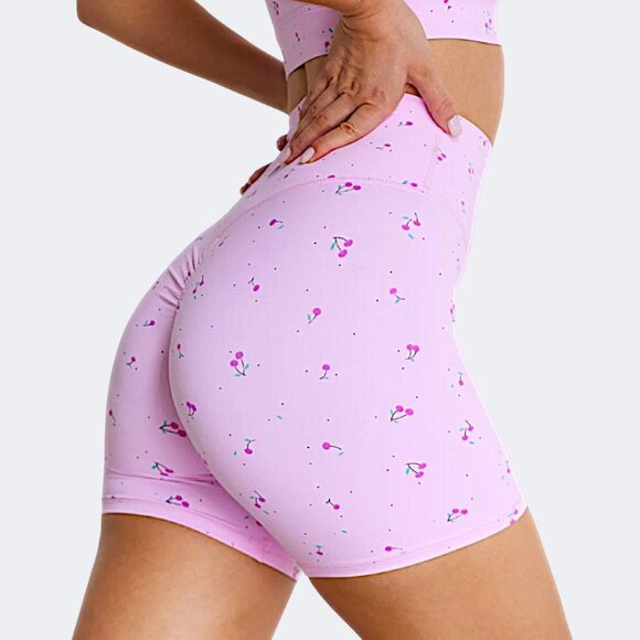 Astoria Activewear pink cherries luxe bloom workout high rise shorts W's M  NWOT | Poshmark