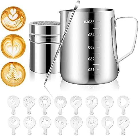 Milk Frothing Pitcher 20oz/600ml, Stainless Steel Steam Pitchers for Milk Coffee Cappuccino Latte... | Amazon (US)