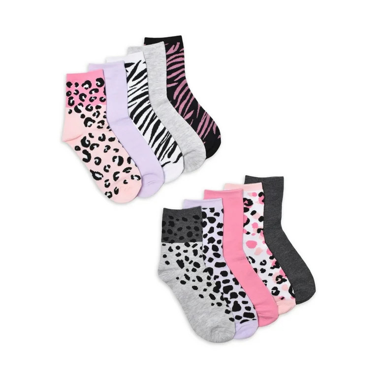 No Boundaries Women's Graphic Shortie Crew Socks, 10-Pack, Shoe Size 4-10 | Walmart (US)