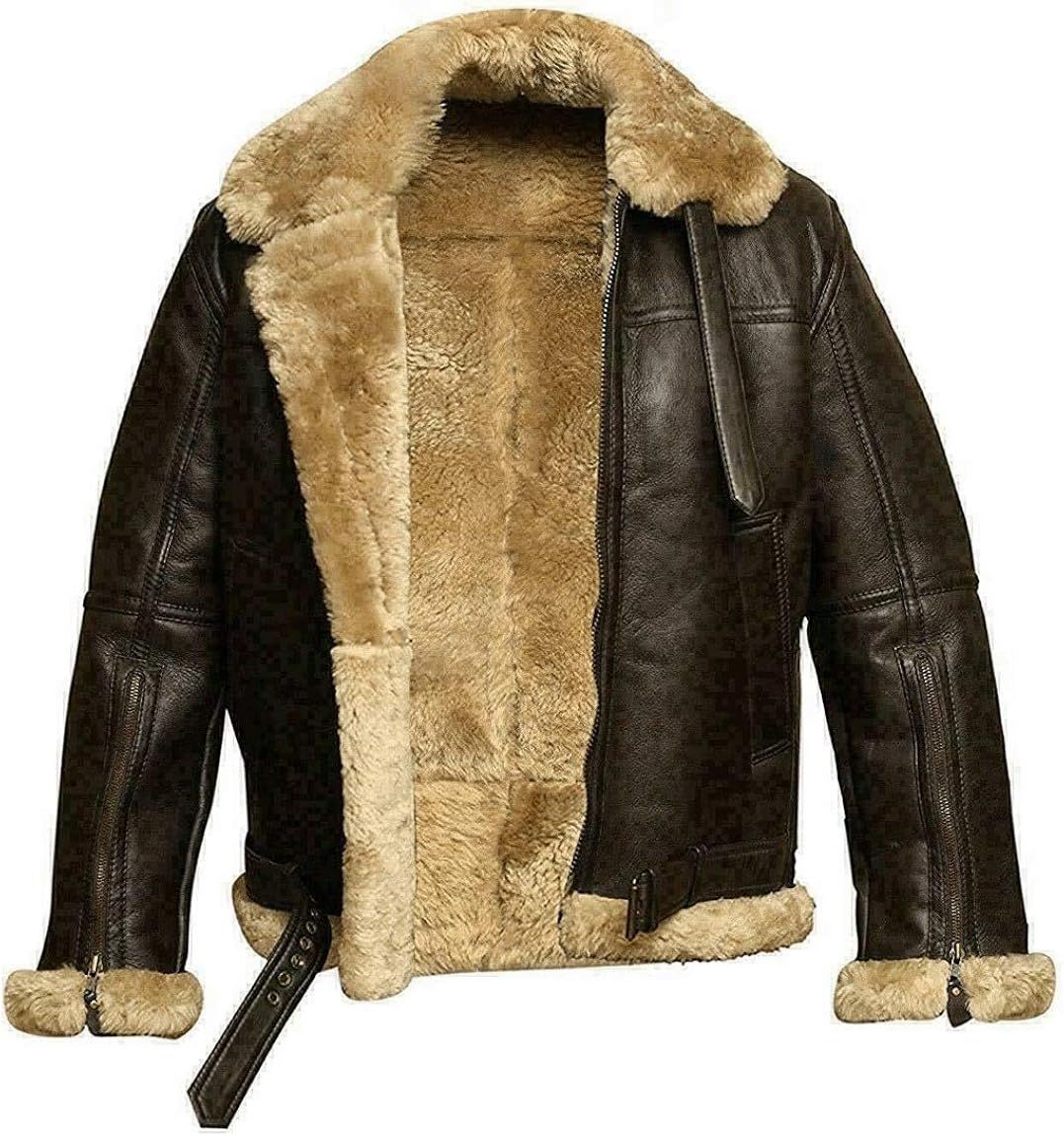 B3 Leather Bomber Jacket Men-Aviator Winter Jackets for Men-Shearling Coats | Amazon (US)