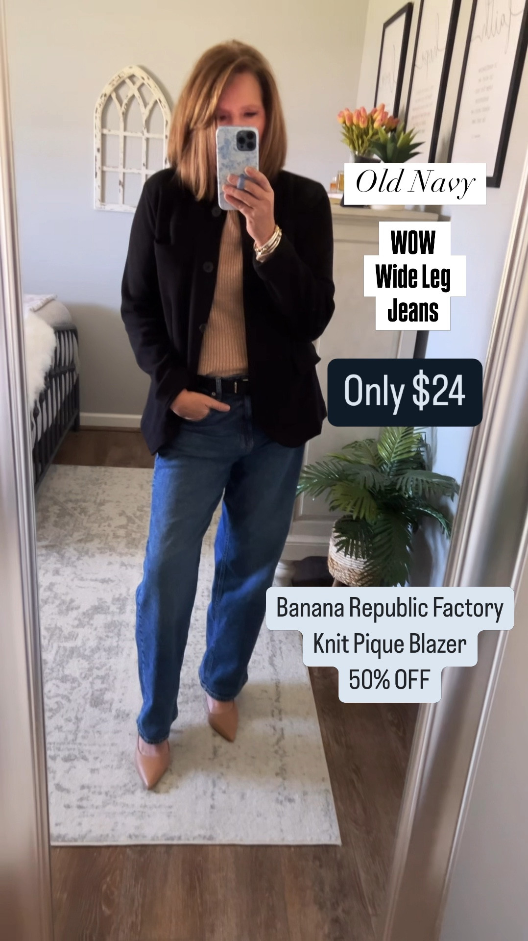 Banana Republic Factory Knit Pique Blazer 50% off styled with Time and Tru turtleneck and old Navy WOW wide leg jeans and kitten heels. All items fit tts!! 

Winter outfit, blazer, workwear, casual chic, jeans, dsw, sale, Walmart fashion, old navy outfits, Christmas, holidayy

#LTKSaleAlert #LTKCyberWeek #LTKStyleTip

#LTKWatchNow #LTKWorkwear #LTKFindsUnder50