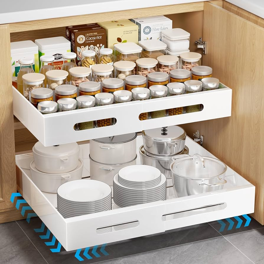 Pull Out Cabinet Organizer Expandable,1Pcs Adjustable 3.5"-22.5" Width 21" Deep Slide Out Drawers... | Amazon (US)