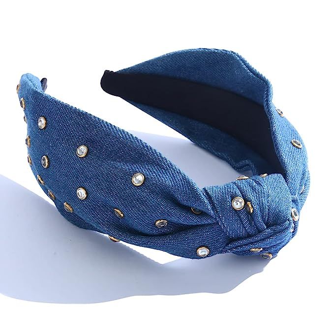 FEDANS Knotted Headband Denim Rhinestone Blue Fashion Design Handmade Comfortable Hair Hoop Hairb... | Amazon (US)
