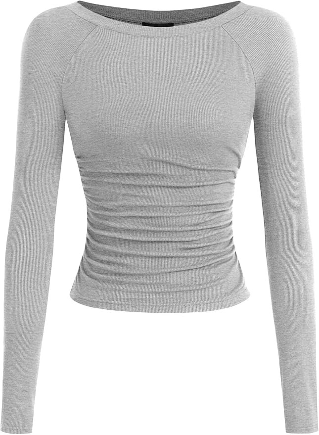 PRETTYGARDEN Womens Ribbed Long Sleeve Tops Ruched Shirts | Amazon (US)