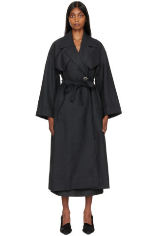 GANNI - Gray Turn-Lock Coat | SSENSE