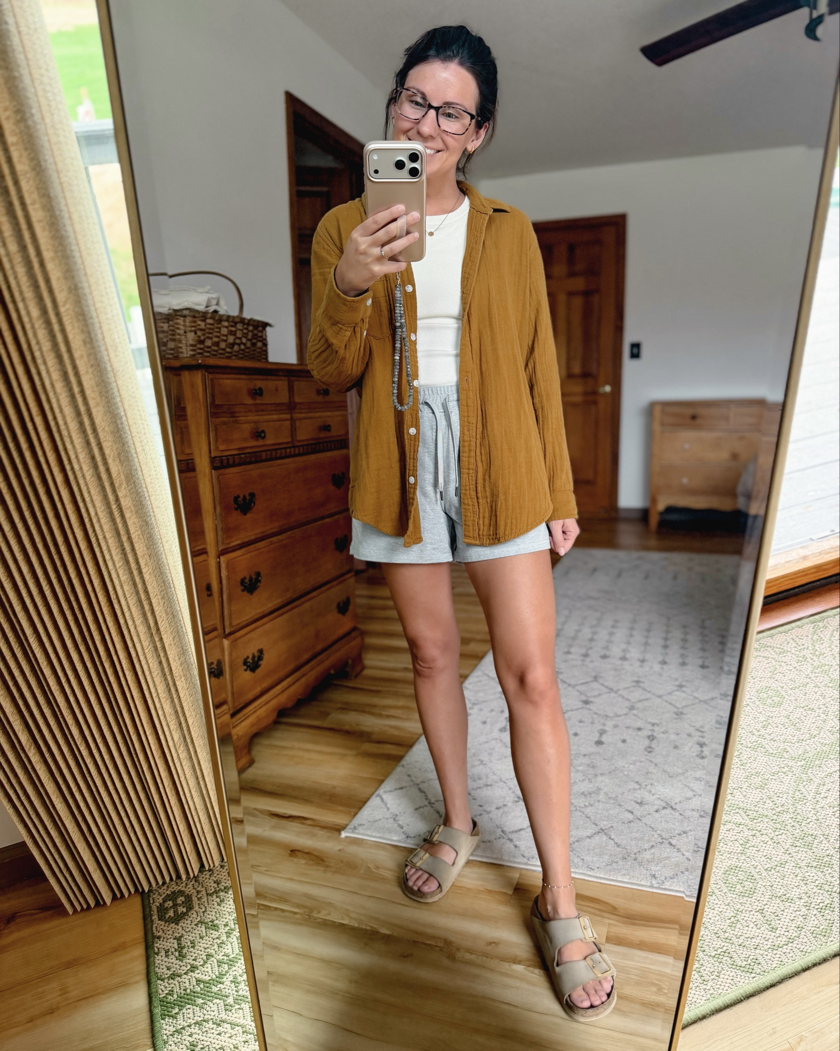 Wearing small in my tank (built in bra is so nice!)  and xs in my shorts (I also own the black!) my button up shirt is older so I tried to find some similar options. 

This is the first time in years I’ve found my Birkenstock sandals in stock! Love them! I wear these as my “yard work” and “around the house” sandals. I wear size 36. 

#LTKPetite #LTKgrwm #LTKootd