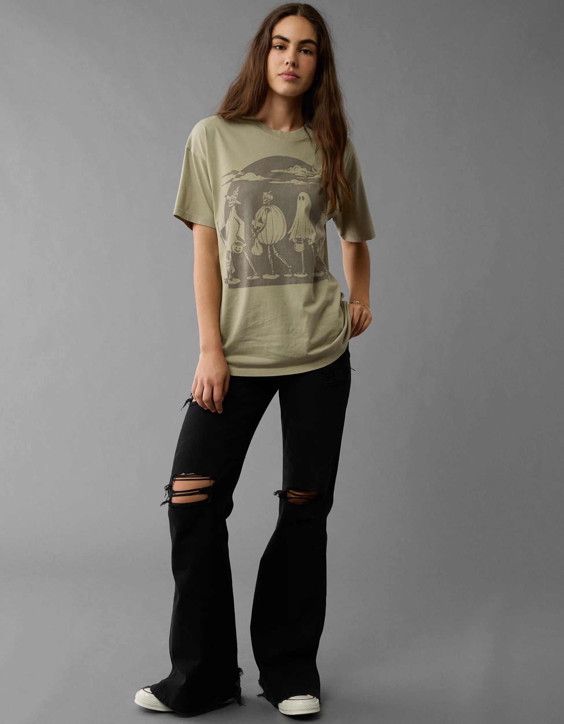 AE Oversized Halloween Skeleton Graphic T-Shirt | American Eagle Outfitters (US & CA)